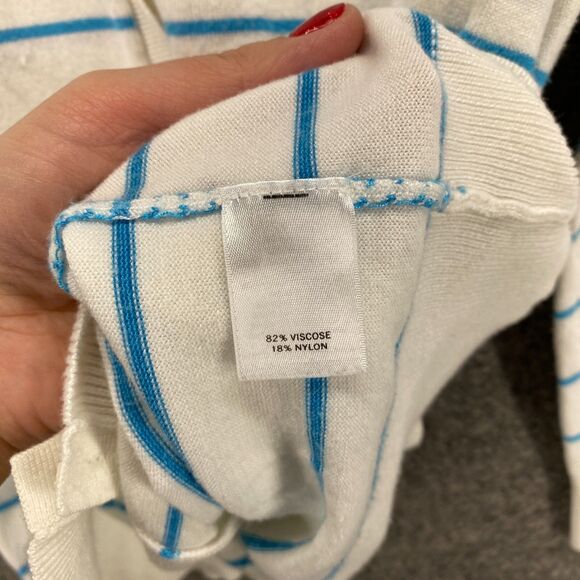 Halogen Cardigan Women L Large White Striped Button Up Knit Nylon Long Sleeve - Picture 6 of 9